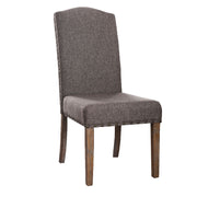 Fabric Upholstered Solid Wood Side Chair with Nail head Trims , Brown and Gray, Pack of Two