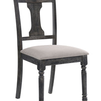 Solid Wood Side Chair with Fabric Upholstered Seat and Urn Backrest , Gray and Black, Pack of Two