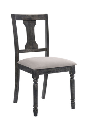 Solid Wood Side Chair with Fabric Upholstered Seat and Urn Backrest , Gray and Black, Pack of Two