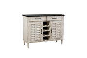 Rustic Solid Wood Server with Louvered Side Door Cabinets, White