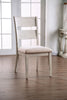 Transitional Solid Wood and Fabric Upholstered Side Chair, White and Beige , Pack of Two