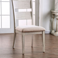 Transitional Solid Wood and Fabric Upholstered Side Chair, White and Beige , Pack of Two