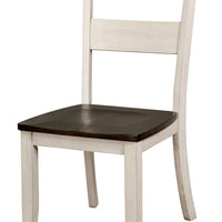 Transitional Style Solid Wood Side Chair, White and Brown, Pack of Two