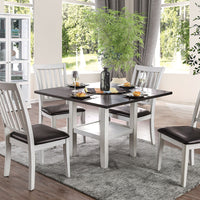 Transitional Style Solid Wood Dining Table with Open Shelf and Angled Legs , White
