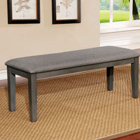 Transitional Style Solid Wood Bench with Faux Leather Upholstery and Tapered Legs , Gray