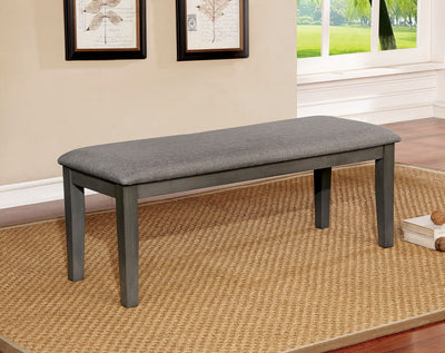 Transitional Style Solid Wood Bench with Faux Leather Upholstery and Tapered Legs , Gray