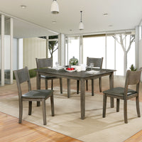 Transitional Style Solid Wood and Faux Leather Dining Table Set, Pack of Five, Gray