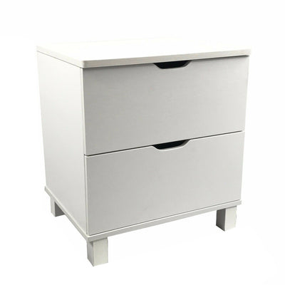 Contemporary Style White Finish Nightstand With 2 Drawers On Metal Glides.