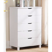 Commodious Glossy White Finish Chest With 5 Drawers On Metal Glides.