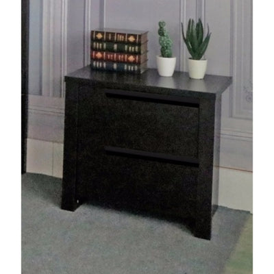 Modern Style Dark Brown Finish Nightstand With 2 Drawers On Metal Glides.