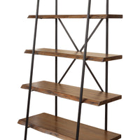 Wooden Bookshelf With a Sturdy Metal Frame and Four Shelves, Black and Brown