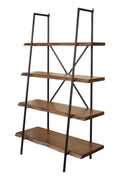 Wooden Bookshelf With a Sturdy Metal Frame and Four Shelves, Black and Brown