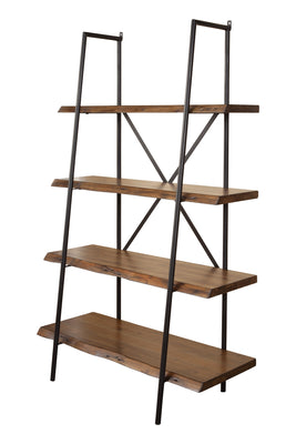 Wooden Bookshelf With a Sturdy Metal Frame and Four Shelves, Black and Brown