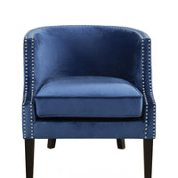 Fabric Upholstered Wooden Accent Chair With Nail Head Trims, Blue and Black