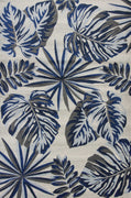 8'x11' Grey Blue Machine Woven Oversized Tropical Leaves Indoor Area Rug