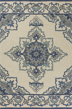 7'6" x 9'6" UV-treated Polypropelene Ivory-Blue Area Rug