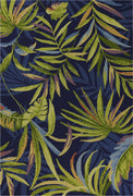 8'x10' Ink Blue Hand Hooked UV Treated Oversized Tropical Leaves Indoor Outdoor Area Rug
