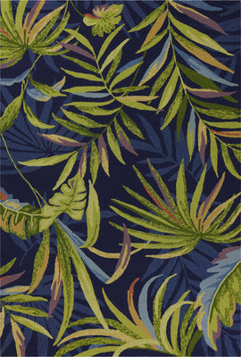 8'x10' Ink Blue Hand Hooked UV Treated Oversized Tropical Leaves Indoor Outdoor Area Rug