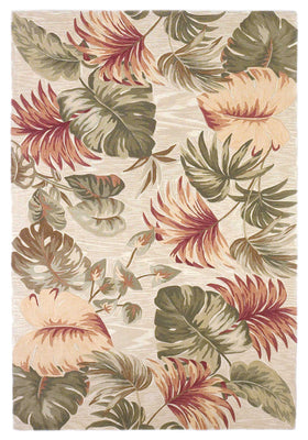 5'x8' Beige Hand Tufted Tropical Leaves Indoor Area Rug