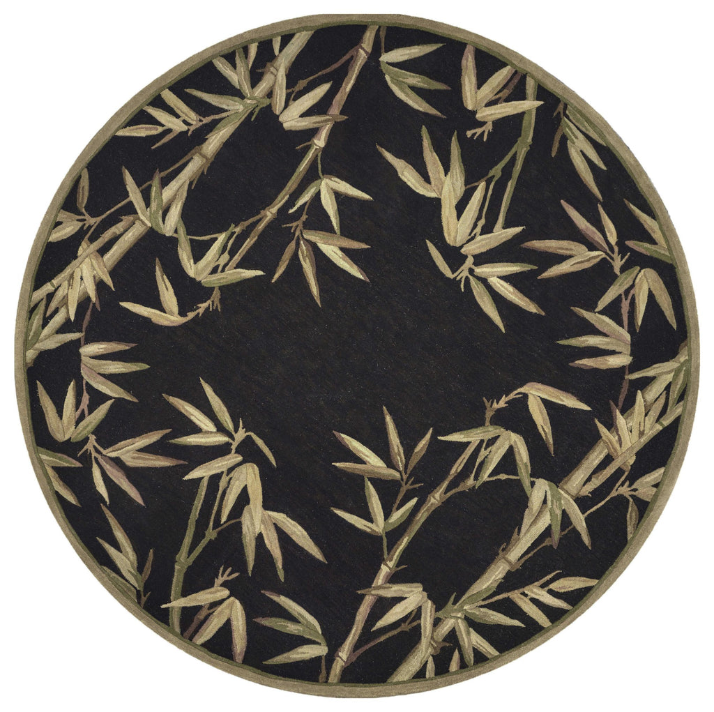 8' Black Hand Tufted Bordered Tropical Bamboo Round Indoor Area Rug