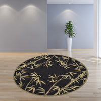8' Black Hand Tufted Bordered Tropical Bamboo Round Indoor Area Rug
