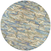 8' Round Wool Beige-Blue Area Rug