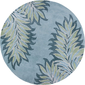 7'6" Round Wool & Viscose Blend Blue Area Rug