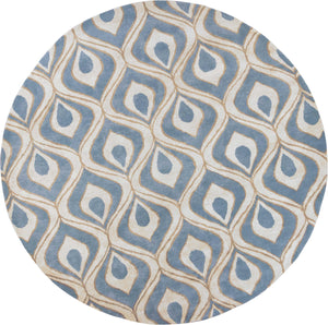 7'6" Round Wool & Viscose Blend Blue Area Rug