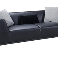 Wood and Metal Sofa with Faux Leather Upholstery and Elevated Armrest, Black