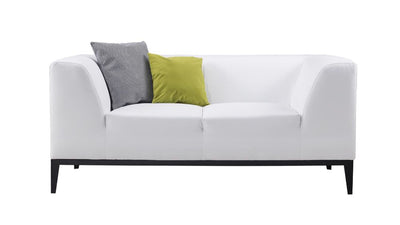 Faux Leather Upholstered Wooden Loveseat with Elevated Armrest, White and Black