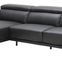 Faux Leather Upholstered Wooden Sectional with Left Facing Chaise, Black, Set of Two