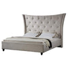 Fabric Upholstered Wooden California King Sized Bed with Tufted Winged Headboard, Beige