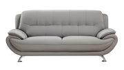 Leatherette Upholstered Wooden Sofa with Bustle Back and Stainless Steel Legs, Gray