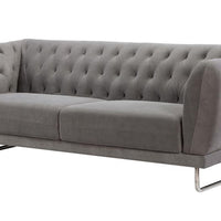 Fabric  Upholstered Wooden Sofa with Tufted Back and Steel Legs, Gray