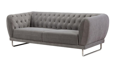 Fabric  Upholstered Wooden Sofa with Tufted Back and Steel Legs, Gray