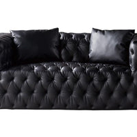 Leatherette Upholstered Tufted Loveseat with Low Back and Accent Pillows, Black