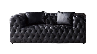 Leatherette Upholstered Tufted Loveseat with Low Back and Accent Pillows, Black