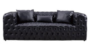 Leatherette Upholstered Tufted Sofa with Low Back and Accent Pillows, Black