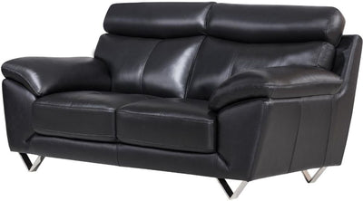 Leatherette Upholstered Wooden Loveseat with Plush Bustle Back and Steel Feet, Black