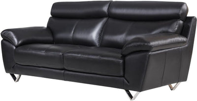 Leatherette Upholstered Wooden Sofa with Plush Bustle Back and Steel Feet, Black