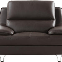 Leather Upholstered Chair with Spilt Back, Pillow Top Armrest and Steel Feet, Dark Brown