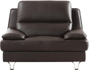 Leather Upholstered Chair with Spilt Back, Pillow Top Armrest and Steel Feet, Dark Brown