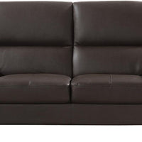 Leather Upholstered Loveseat with Spilt Back, Pillow Top Armrest and Steel Feet, Dark Brown
