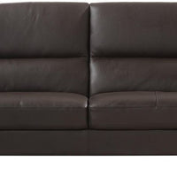 Leather Upholstered Sofa with Spilt Back, Pillow Top Armrest and Steel Feet, Dark Brown