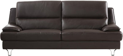 Leather Upholstered Sofa with Spilt Back, Pillow Top Armrest and Steel Feet, Dark Brown
