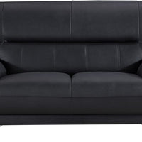 Leather Upholstered Wooden Loveseat with Bustle Cushion Back and  Pillow Top Armrest, Black