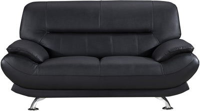 Leather Upholstered Wooden Loveseat with Bustle Cushion Back and  Pillow Top Armrest, Black