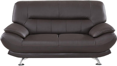 Leather Upholstered Wooden Loveseat with Bustle Cushion Back and  Pillow Top Armrest, Dark Brown