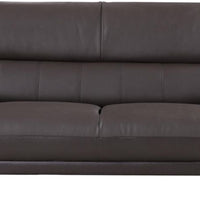 Leather Upholstered Wooden Sofa with Bustle Cushion Back and  Pillow Top Armrest, Dark Brown