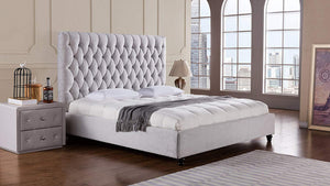 Fabric Upholstered Wooden California King Bed with High Button Tufted Headboard, Gray